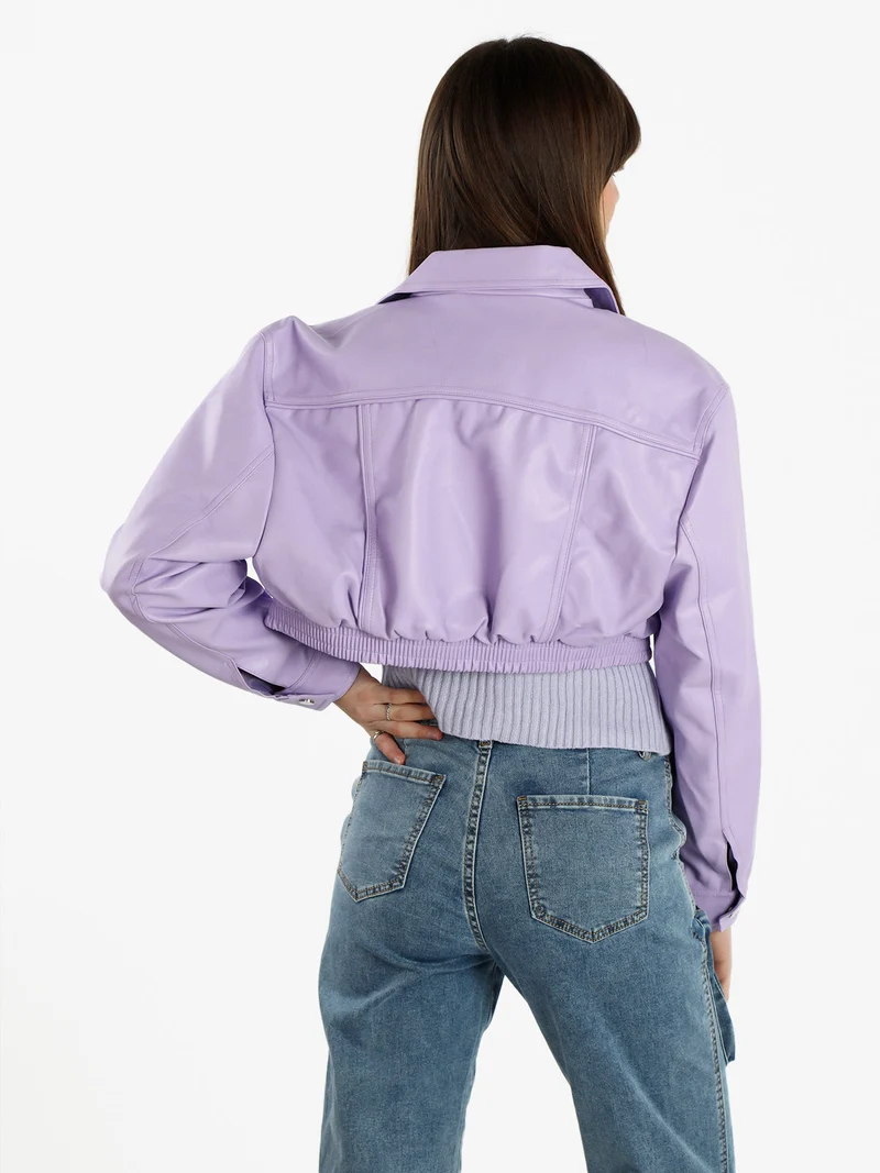 Giacca cropped da donna in ecopelle - lilla