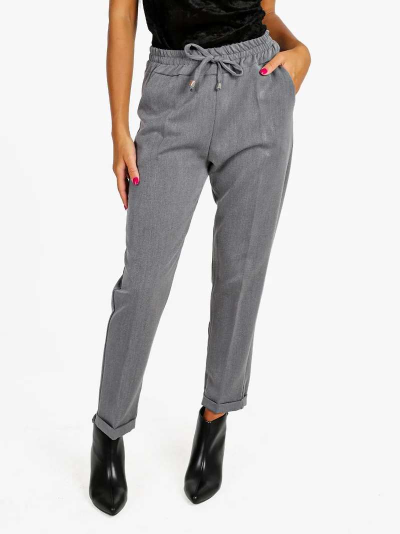 Pantaloni donna con risvolto - grigio