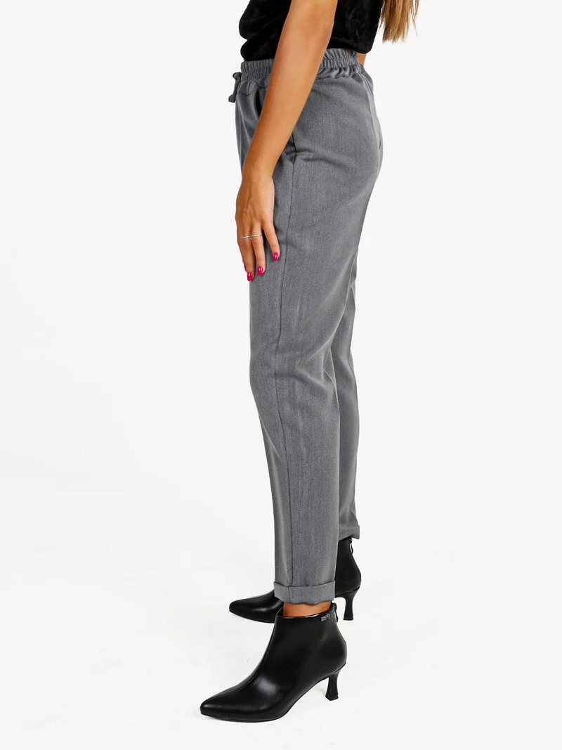 Pantaloni donna con risvolto - grigio