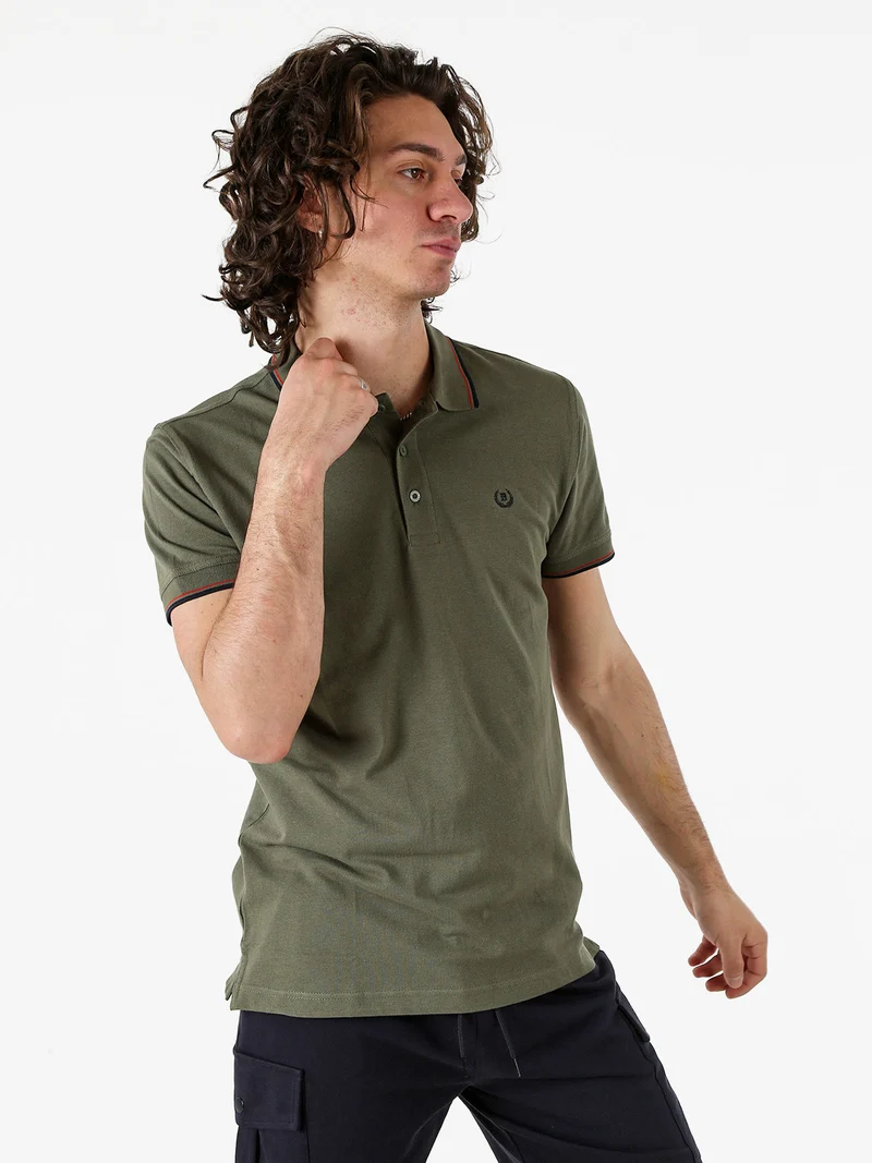 Polo in cotone da uomo a maniche corte - militare