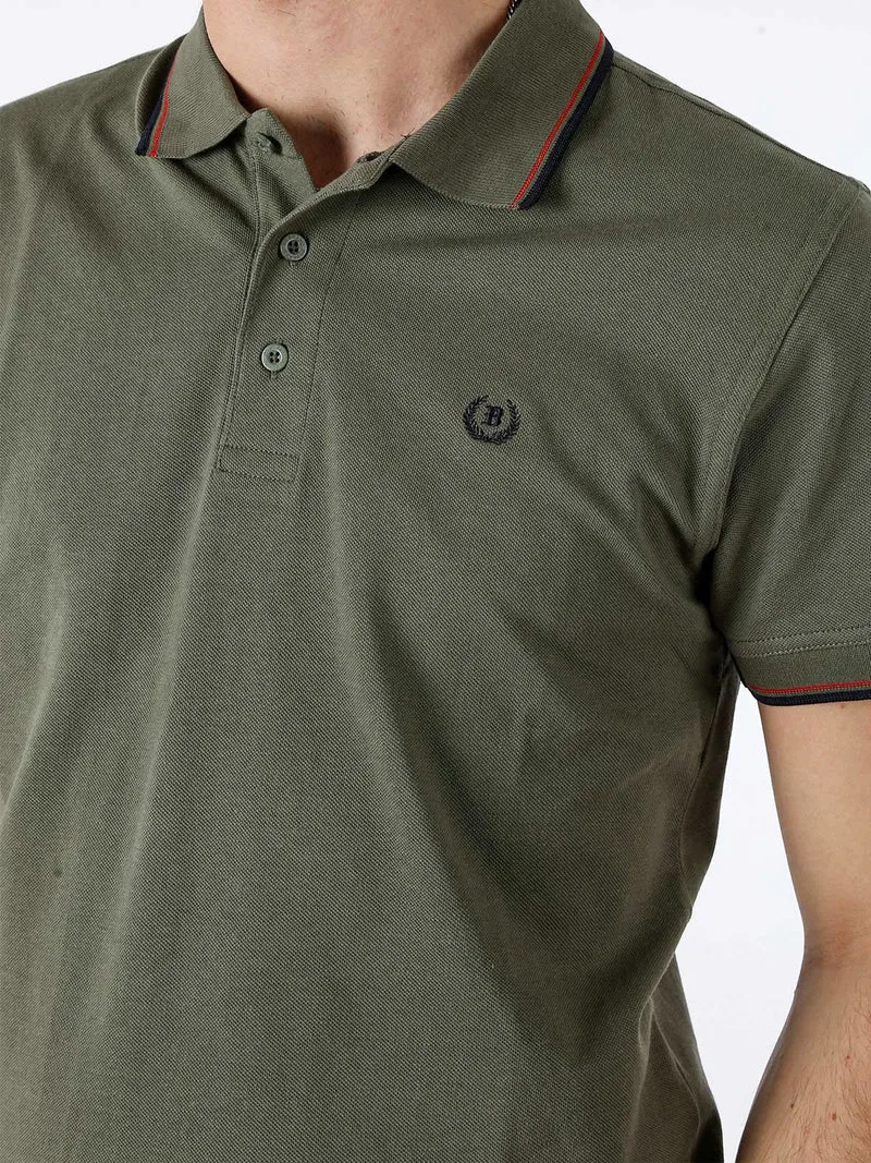 Polo in cotone da uomo a maniche corte - militare