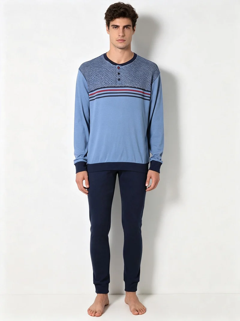 Pigiama lungo da uomo in cotone interlock - jeans