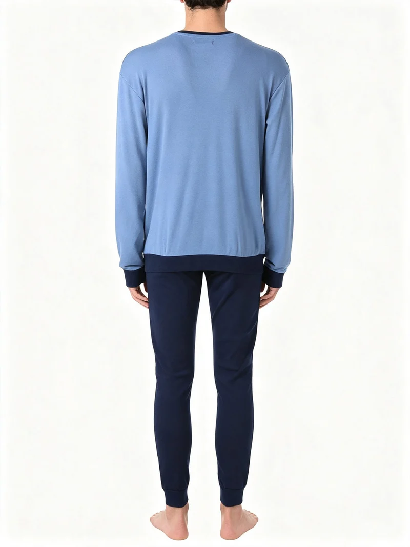 Pigiama lungo da uomo in cotone interlock - jeans