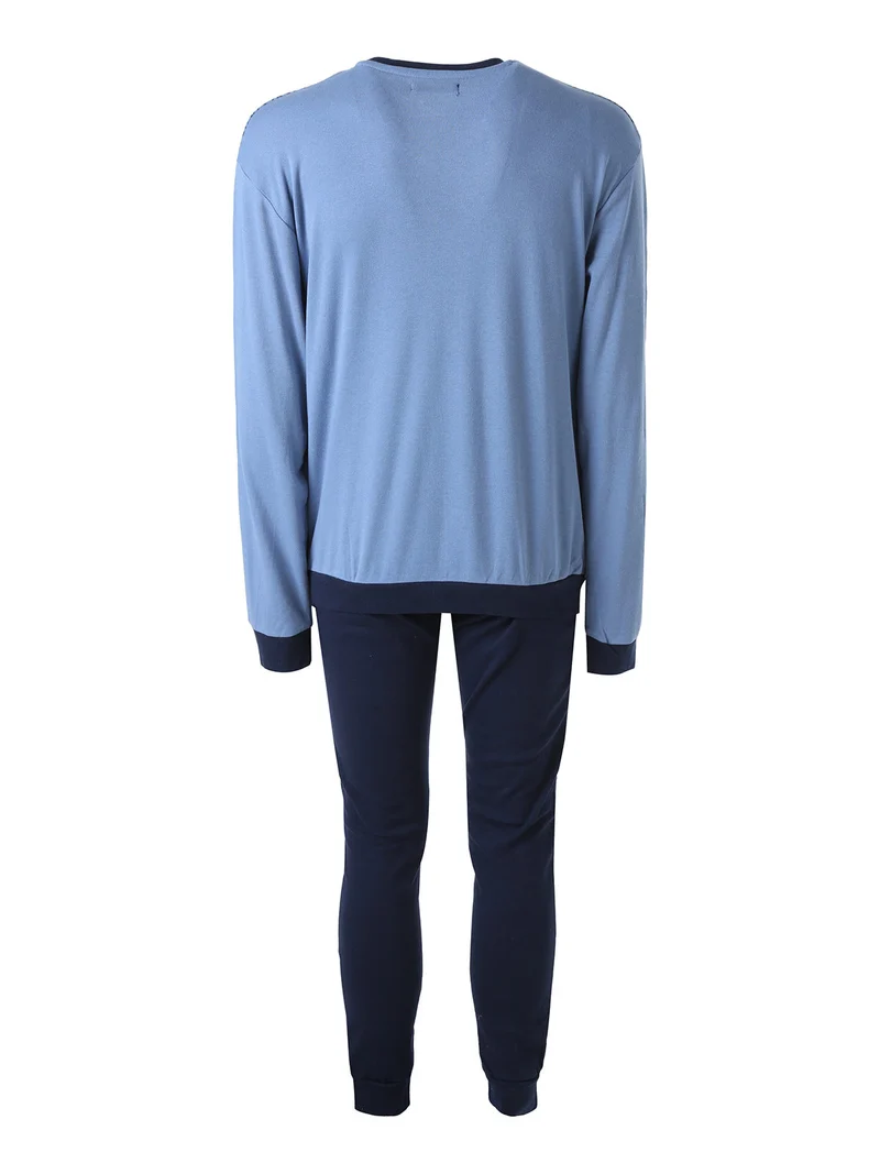 Pigiama lungo da uomo in cotone interlock - jeans