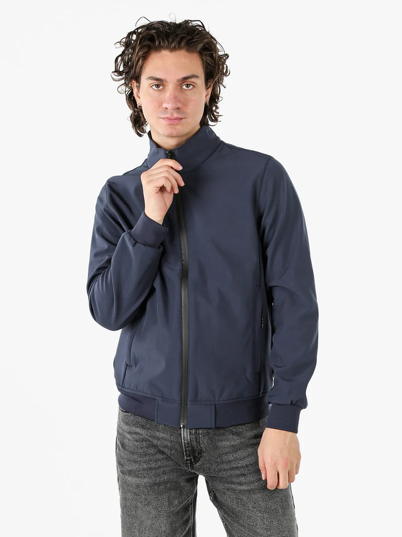 Giacca da uomo con zip e interno in pile - blu scuro