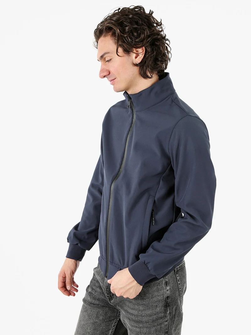 Giacca da uomo con zip e interno in pile - blu scuro