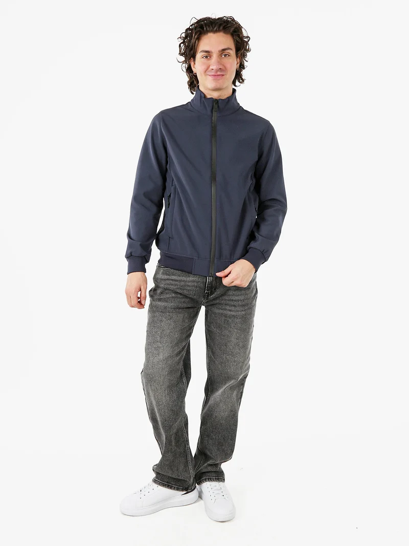 Giacca da uomo con zip e interno in pile - blu scuro