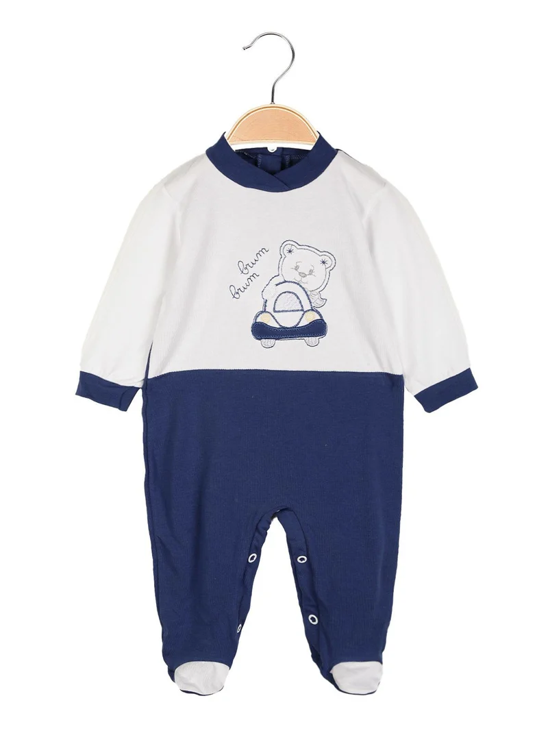 Tutina da neonato in cotone con ricamo - blu