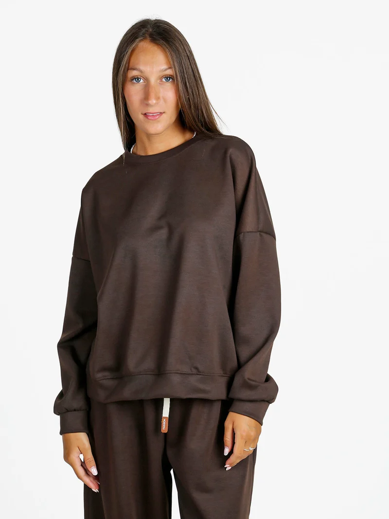 Felpa donna girocollo oversize - moro