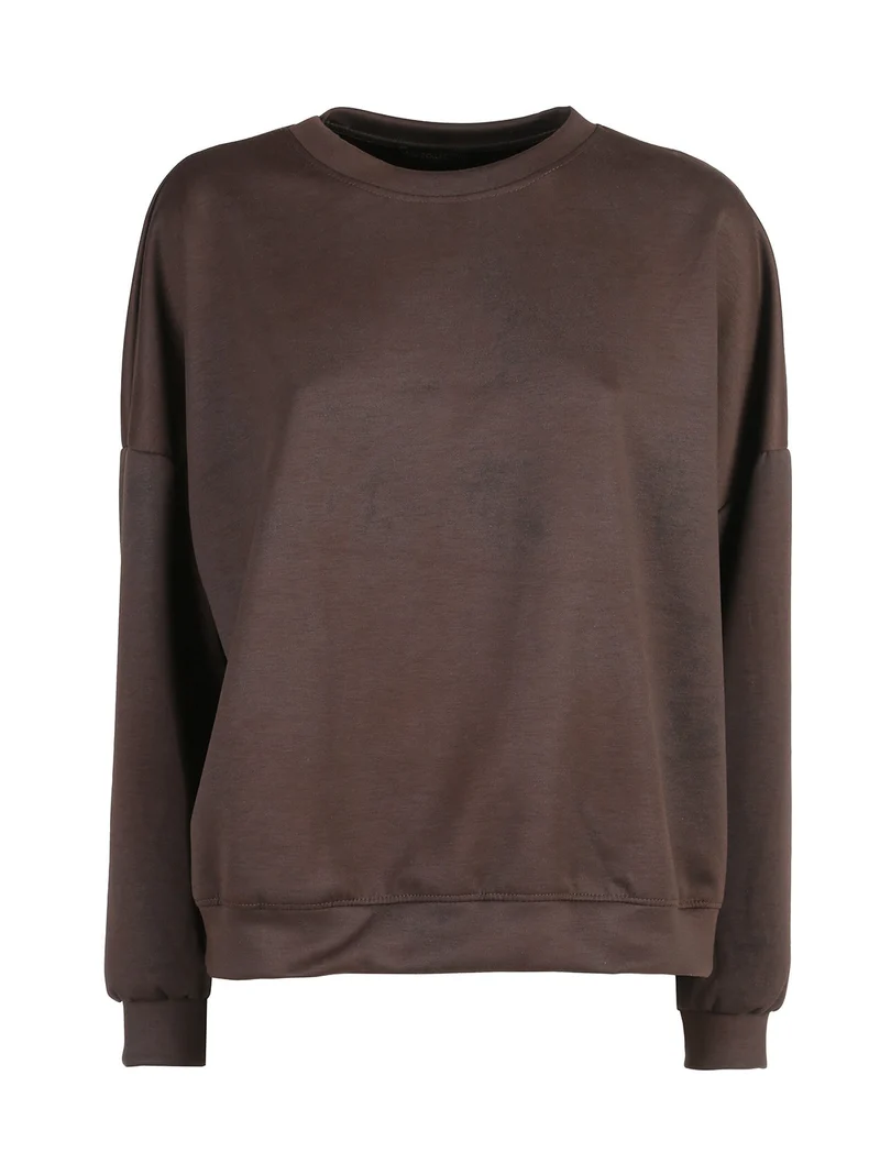Felpa donna girocollo oversize - moro