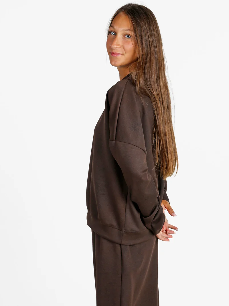 Felpa donna girocollo oversize - moro