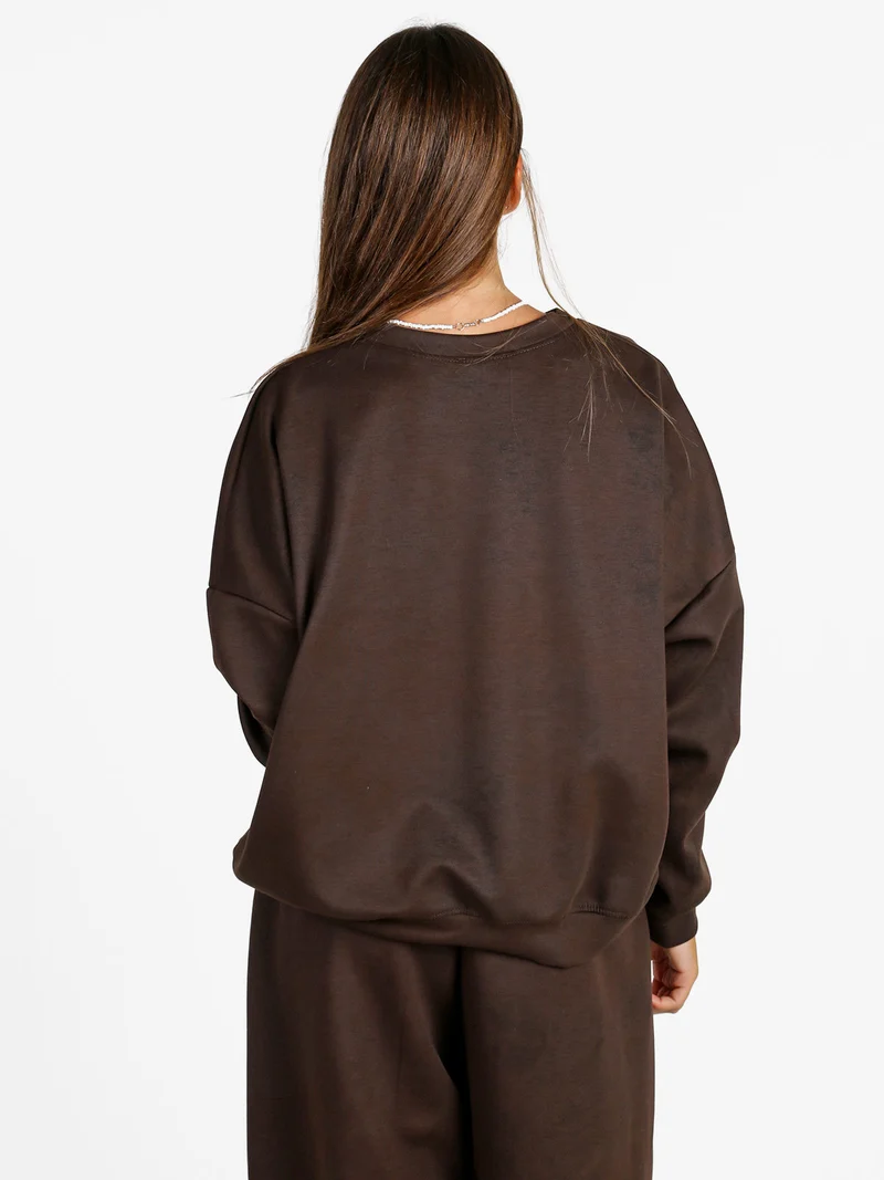 Felpa donna girocollo oversize - moro