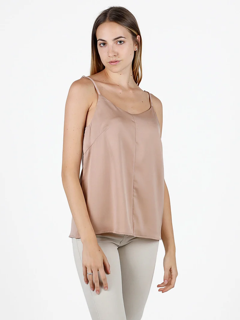 Top donna con spalline sottili effetto raso - nudo
