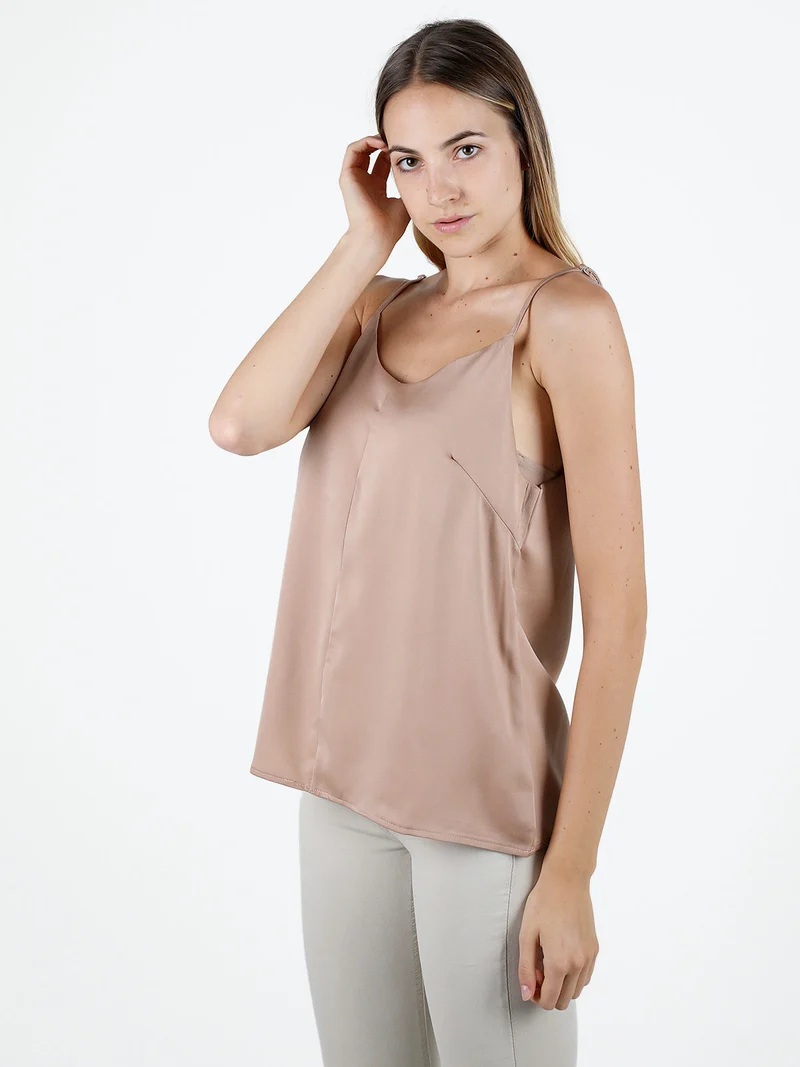 Top donna con spalline sottili effetto raso - nudo