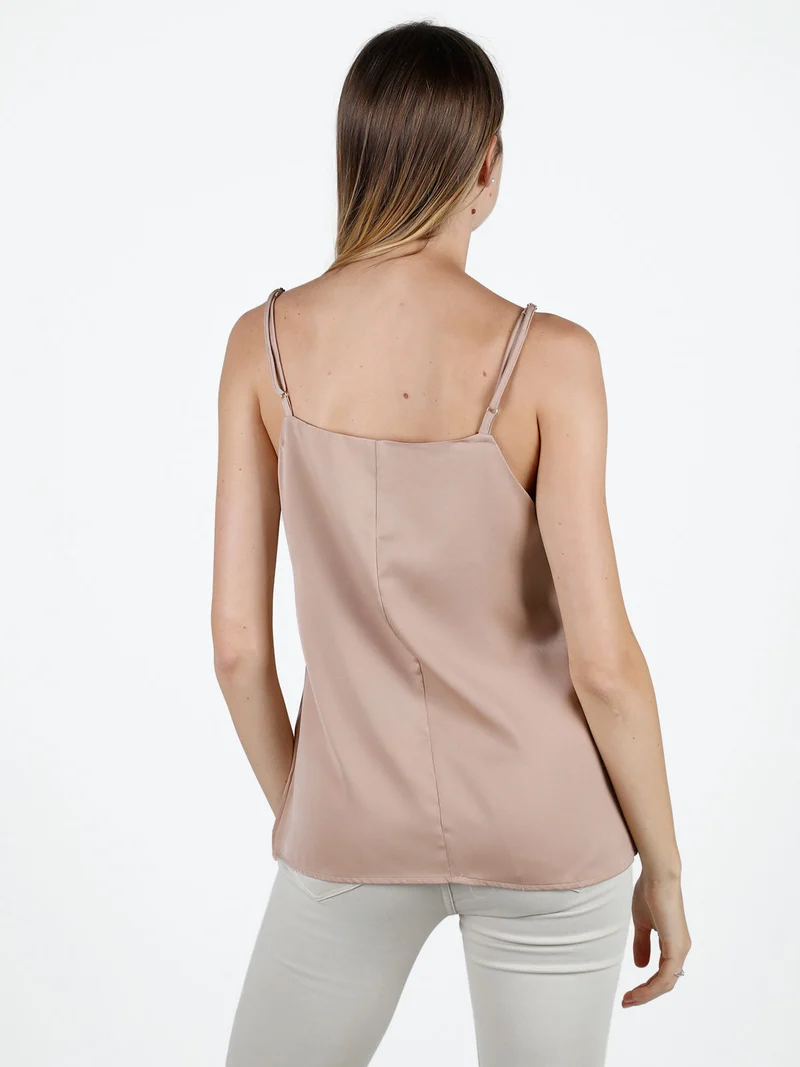 Top donna con spalline sottili effetto raso - nudo