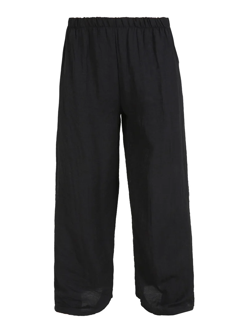 Pantaloni donna a gamba larga in misto lino - nero