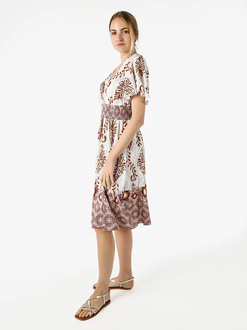 Abito donna a maniche corte con scollo V - marrone