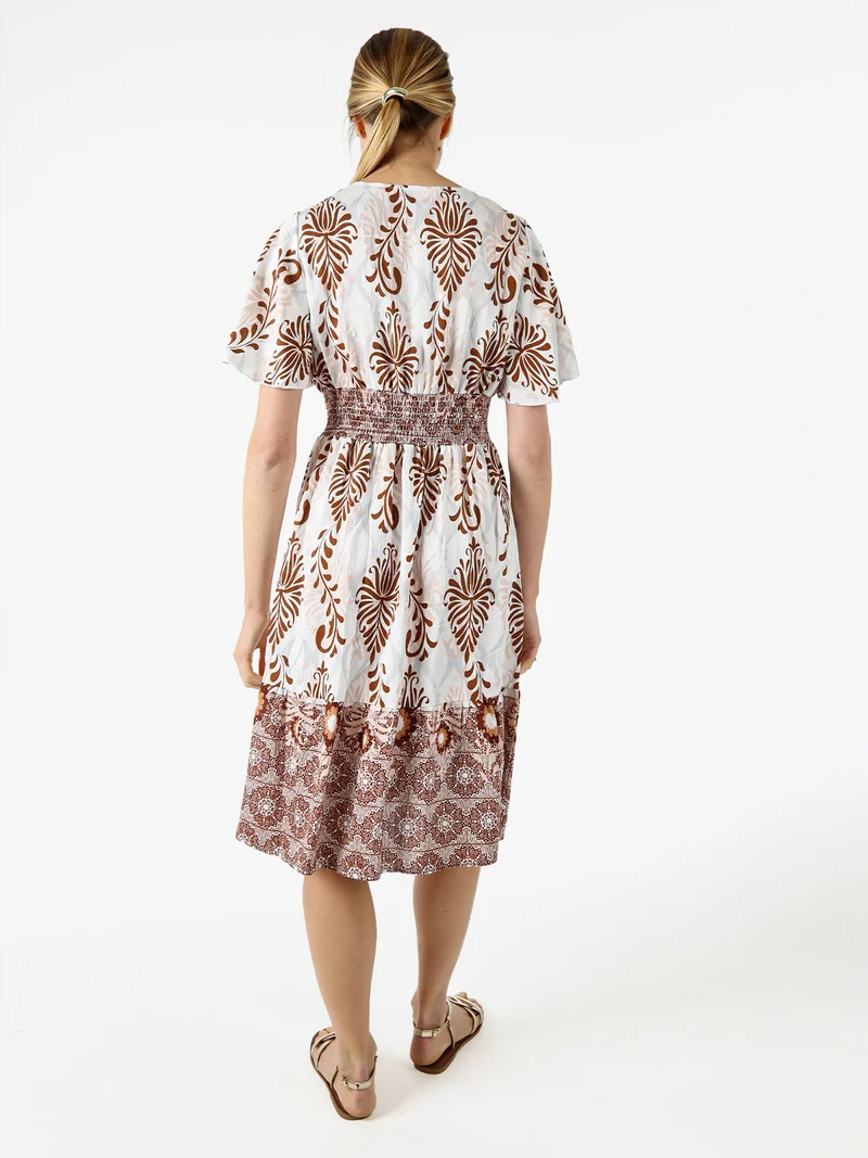 Abito donna a maniche corte con scollo V - marrone