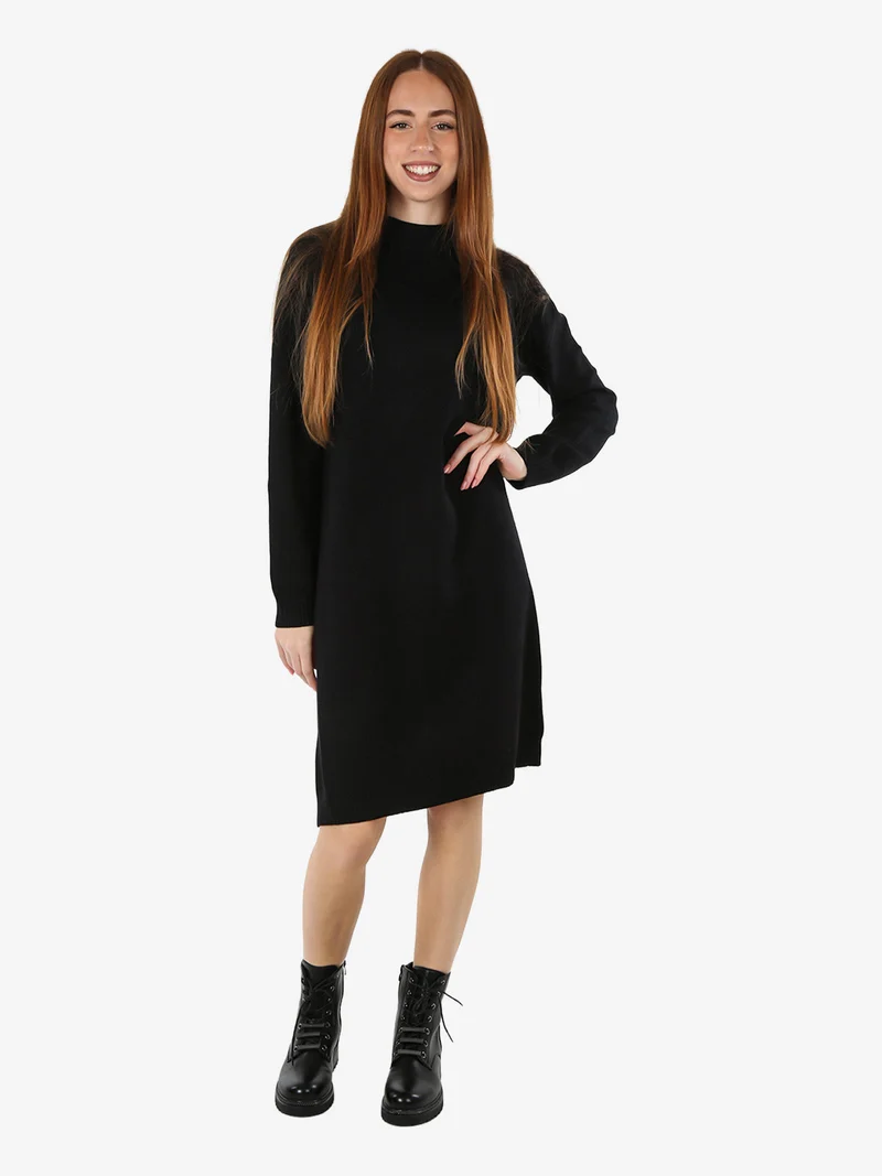 Abito donna lungo in maglia tinta unita - nero