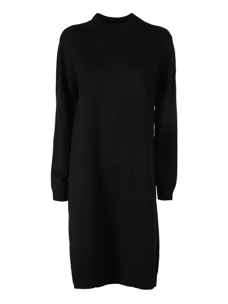 Abito donna lungo in maglia tinta unita - nero