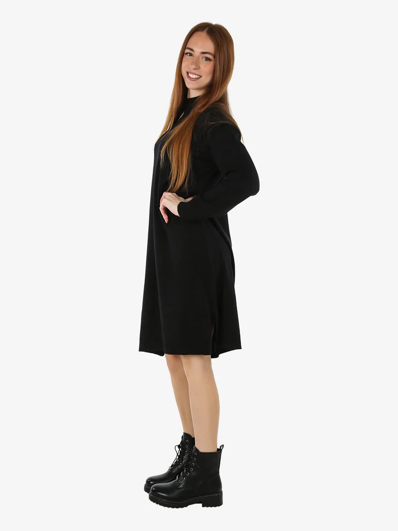 Abito donna lungo in maglia tinta unita - nero