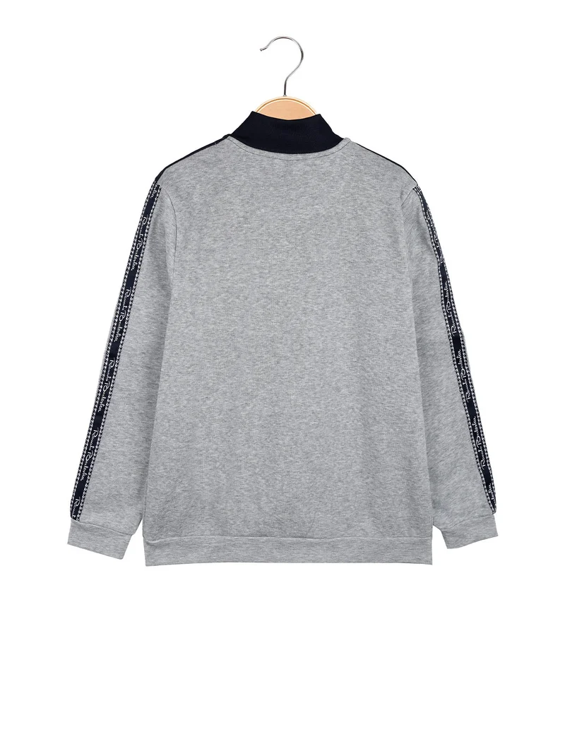 Felpa pesante da ragazzo full zip con strisce sulle maniche - grigio
