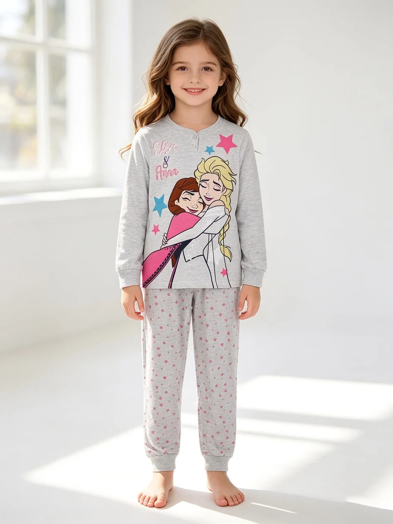 Pigiama lungo da bambina in cotone - grigio