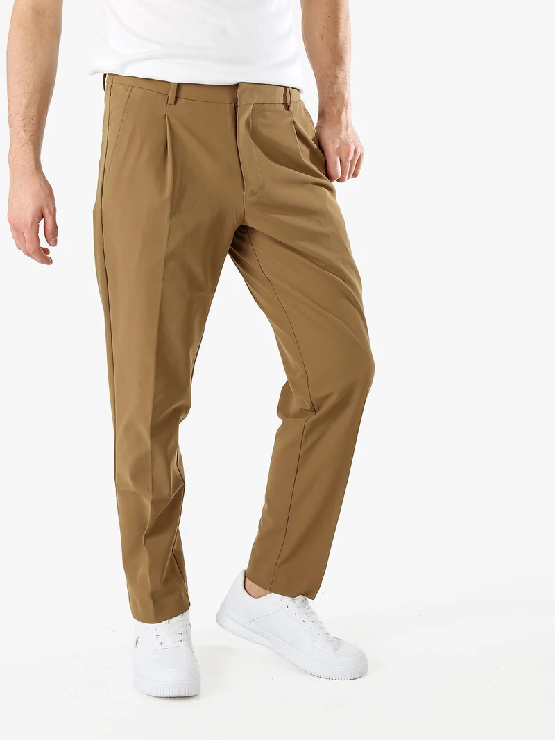 Pantaloni casual da uomo a gamba dritta - marrone
