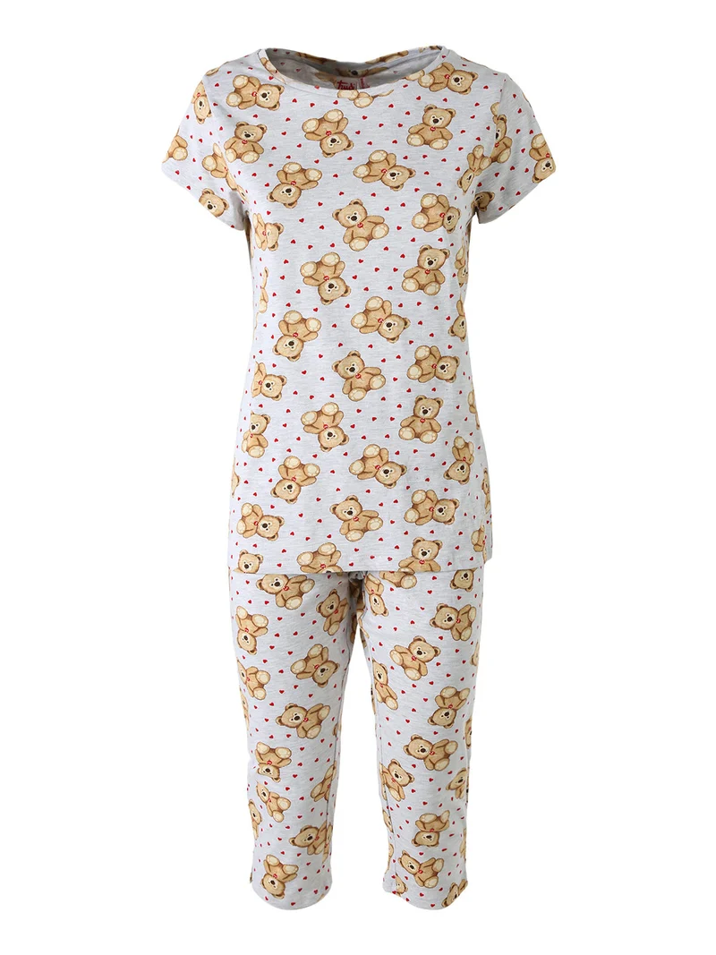 Pigiama donna a maniche corte con pinocchietto in cotone - grigio chiaro