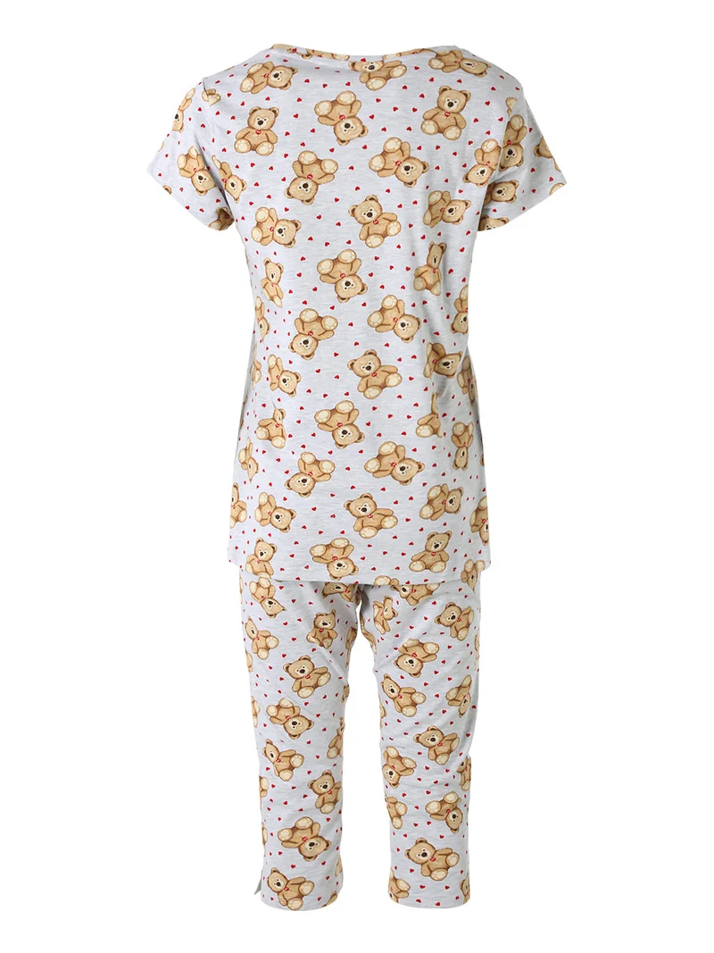 Pigiama donna a maniche corte con pinocchietto in cotone - grigio chiaro