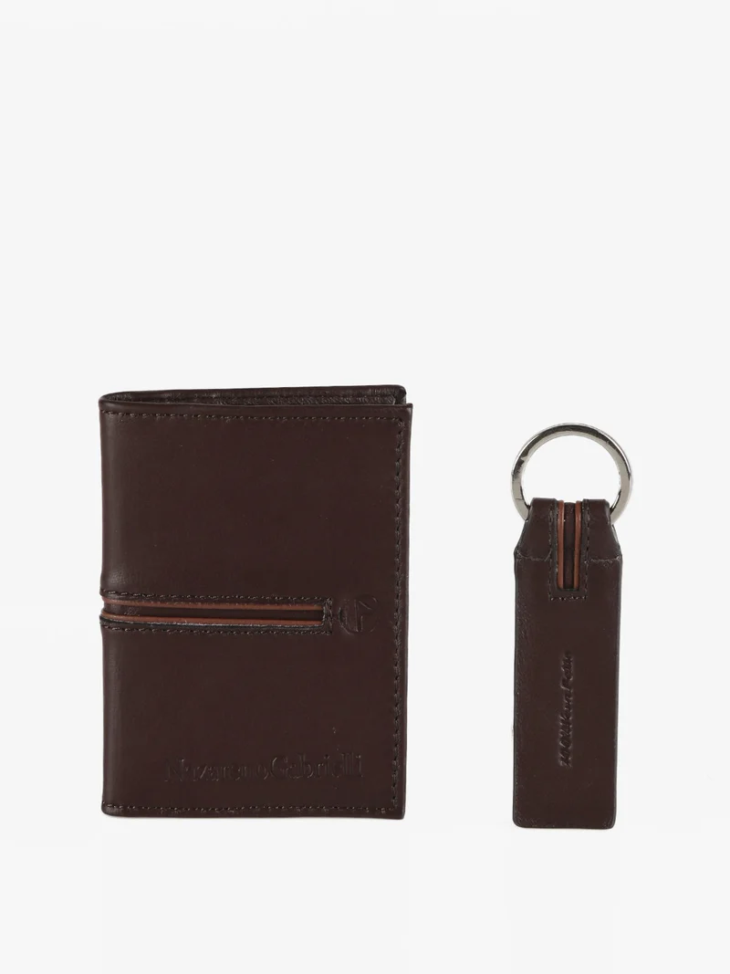 Confezione regalo uomo portatessere e portachiavi - marrone
