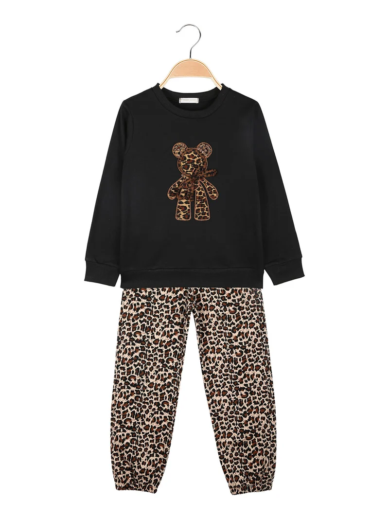 Completo 2 pezzi animalier da bambina - nero