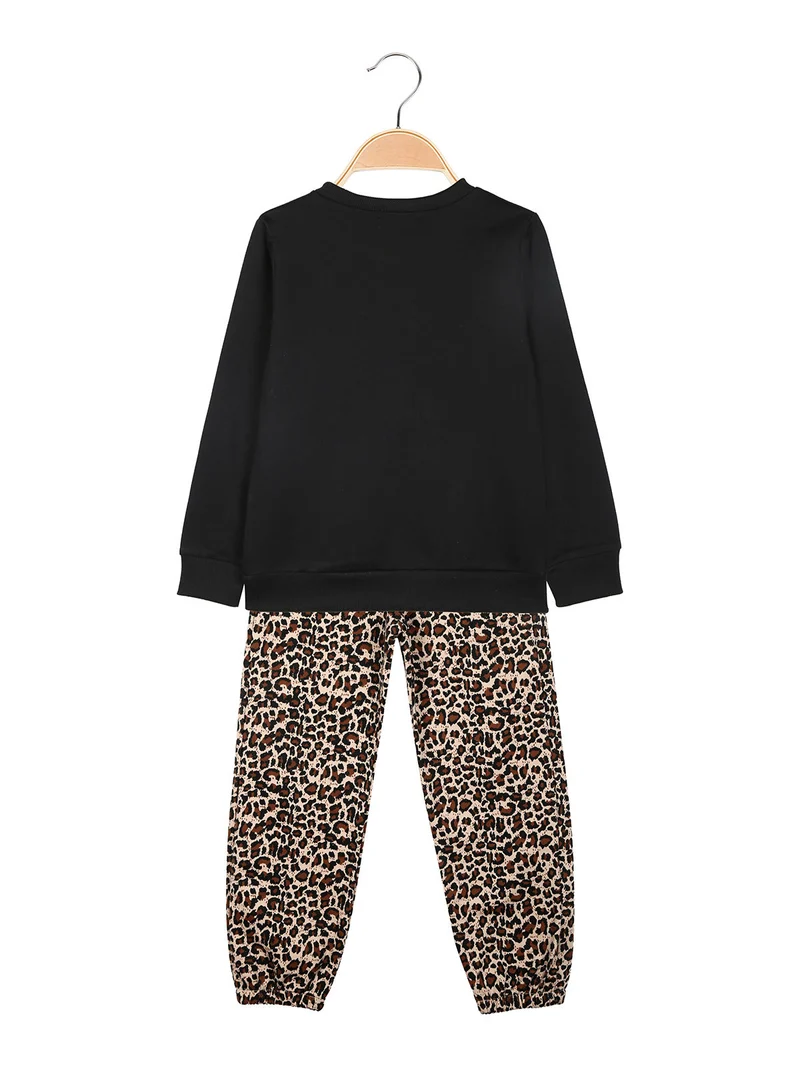 Completo 2 pezzi animalier da bambina - nero