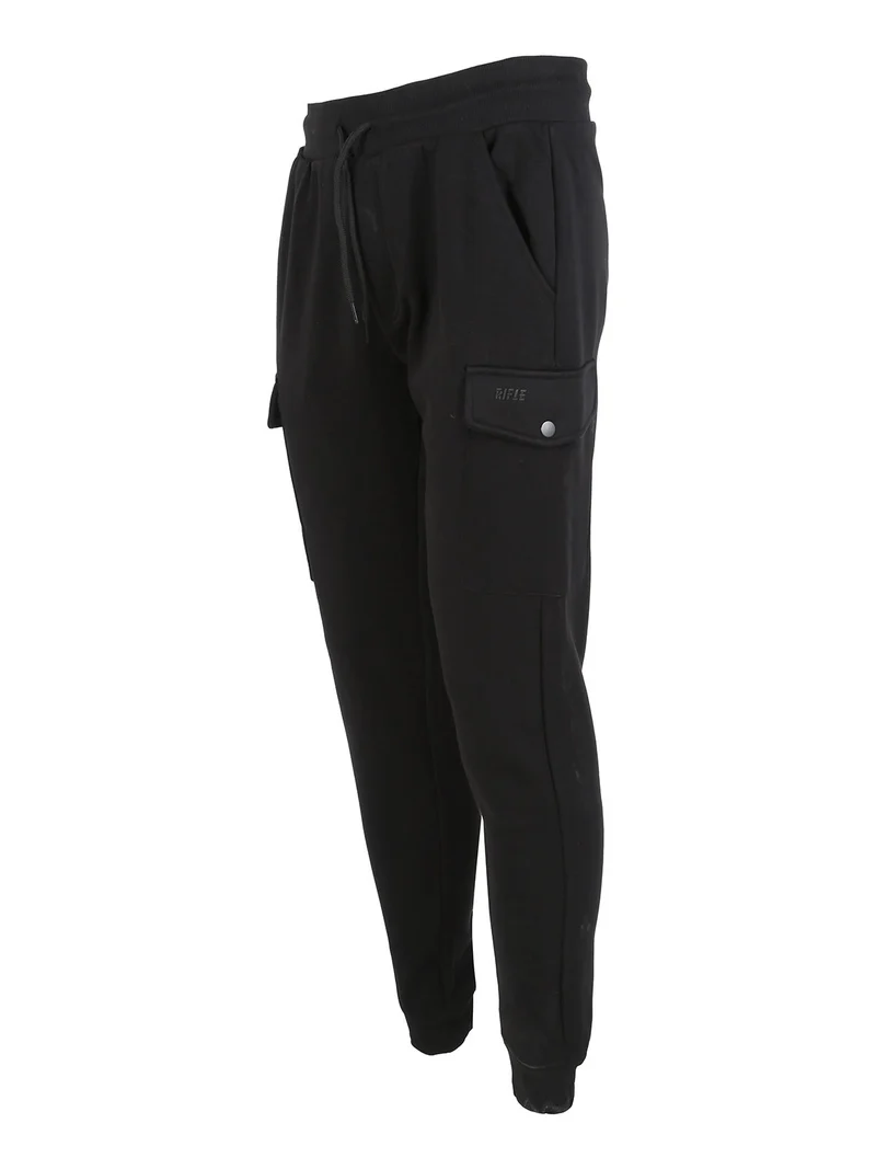Pantaloni tuta da uomo con tasconi laterali e polsini - nero