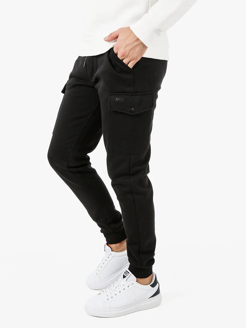 Pantaloni tuta da uomo con tasconi laterali e polsini - nero