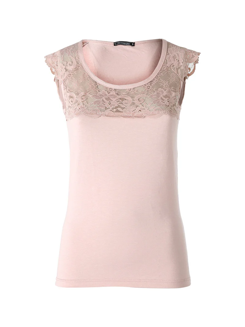 Top donna a spalla larga con scollo in pizzo - rosa