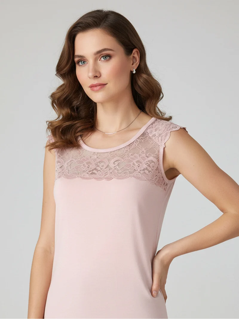 Top donna a spalla larga con scollo in pizzo - rosa