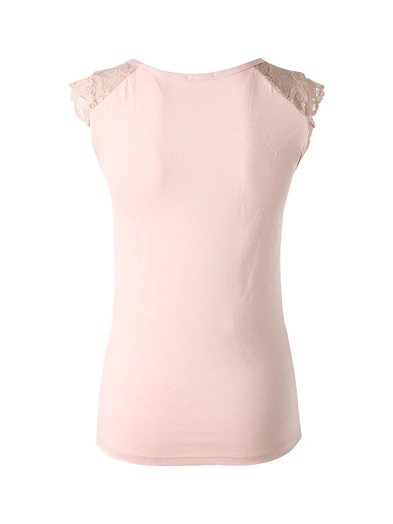 Top donna a spalla larga con scollo in pizzo - rosa