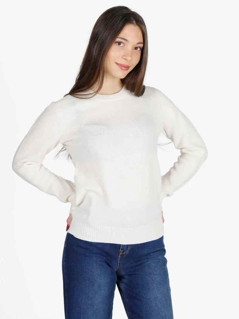 Maglione girocollo da donna in misto lana e cashemere - panna