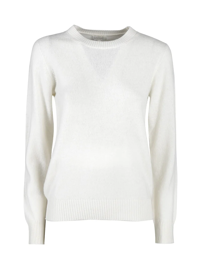 Maglione girocollo da donna in misto lana e cashemere - panna