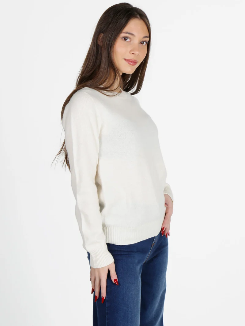 Maglione girocollo da donna in misto lana e cashemere - panna