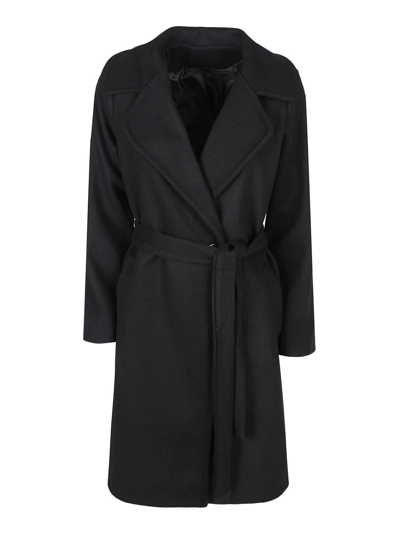 Cappotto donna con cintura e bottoni a doppiopetto - nero