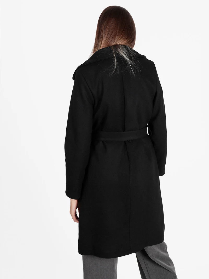 Cappotto donna con cintura e bottoni a doppiopetto - nero