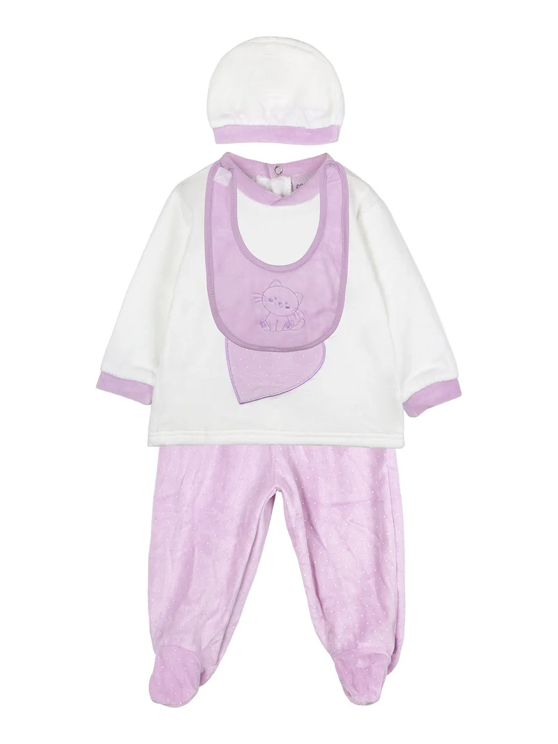 Completo lungo da neonata in ciniglia con accessori - lilla