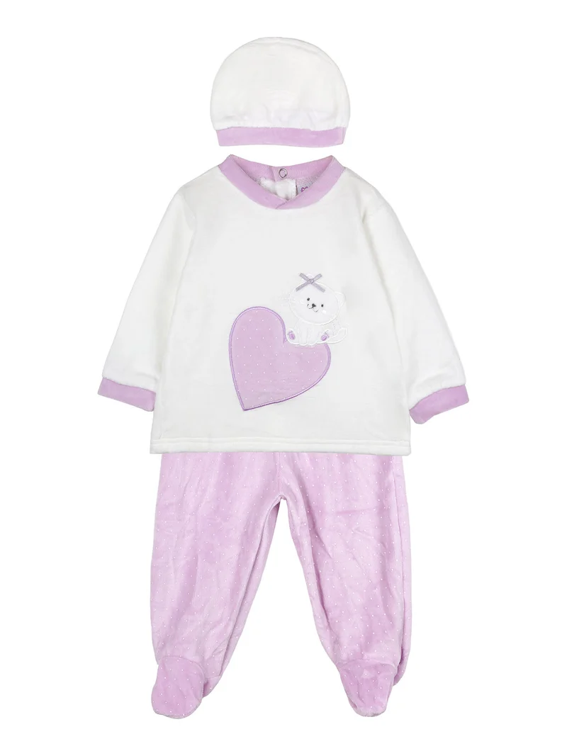 Completo lungo da neonata in ciniglia con accessori - lilla