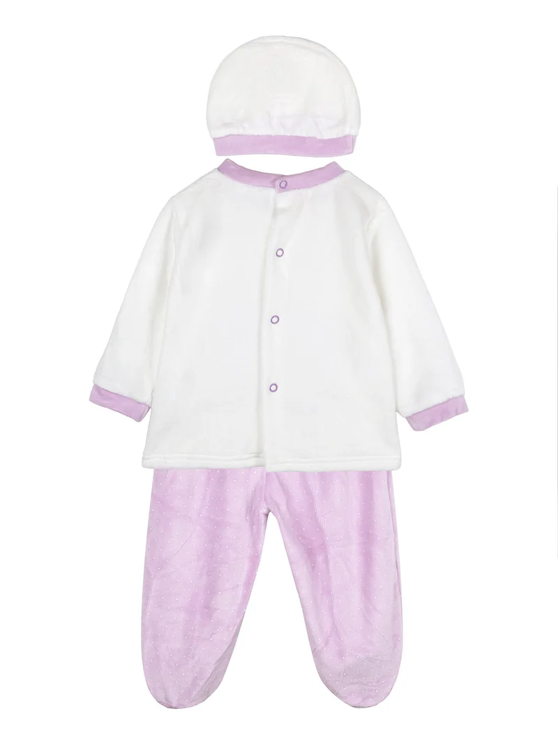 Completo lungo da neonata in ciniglia con accessori - lilla
