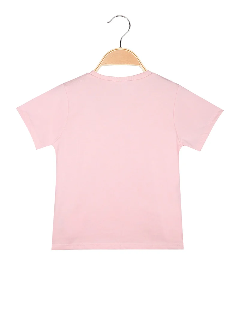 T-shirt da bambina con girocollo di strass e dettaglio farfalla - rosa