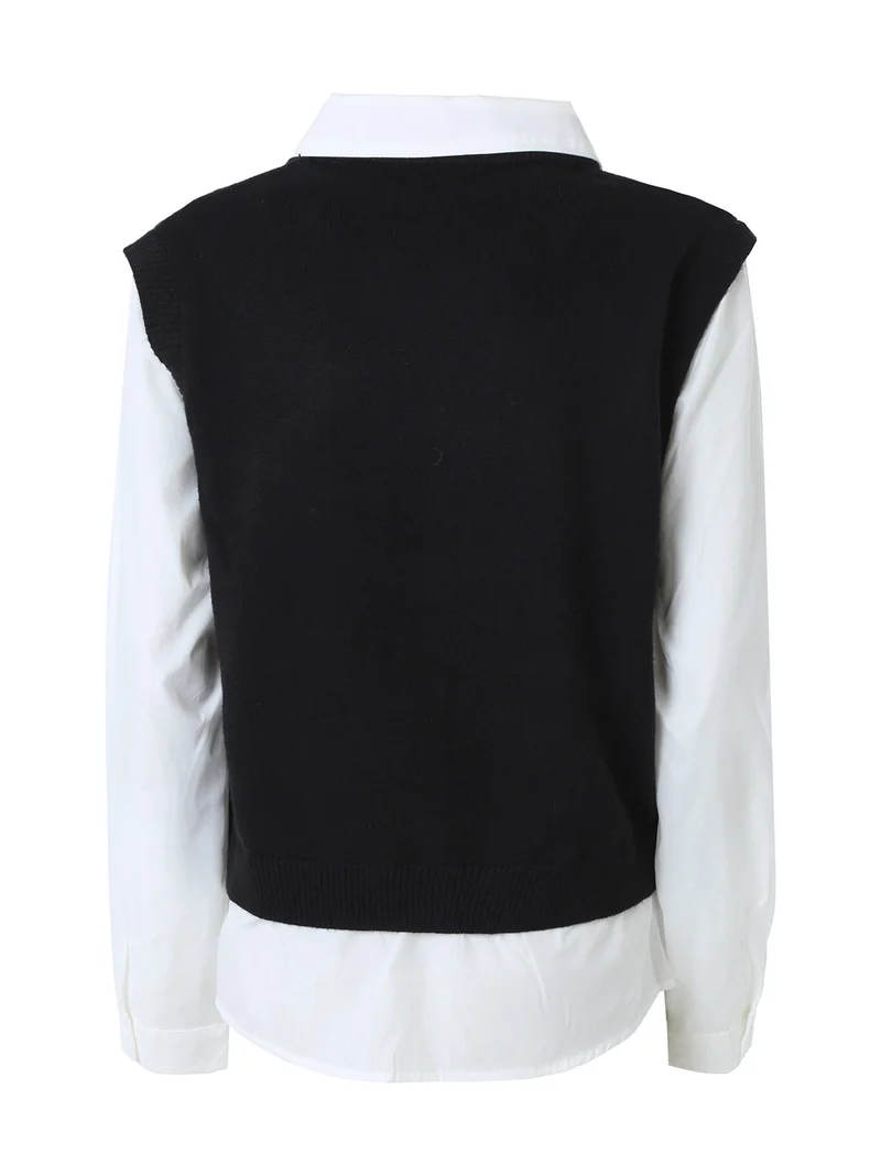 Maglione donna con inserto a camicia - nero