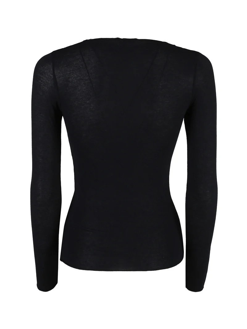 T-shirt donna a maniche lunghe in cashmere con pizzo - nero