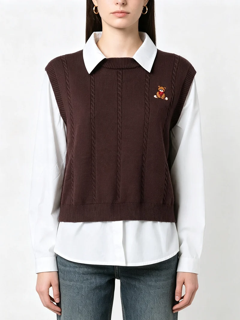 Maglione donna con inserto a camicia - moro
